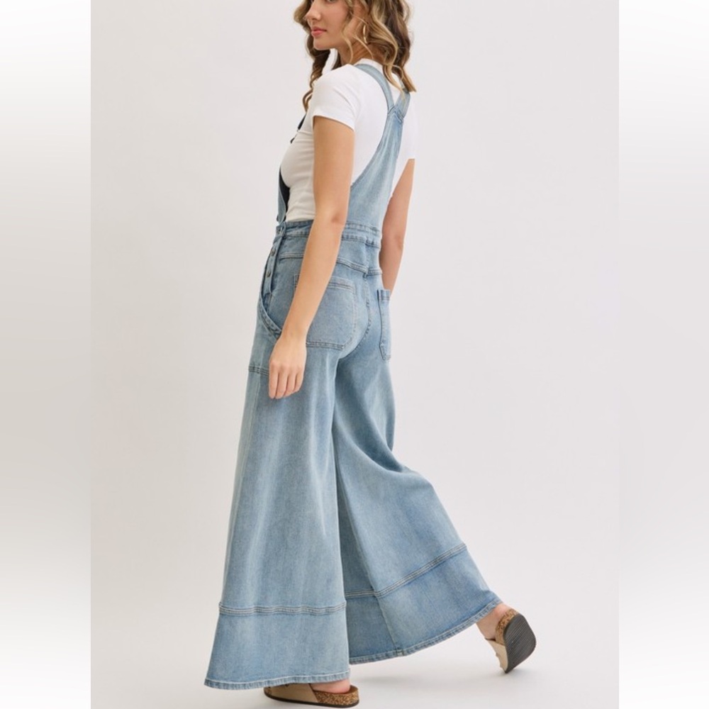Women's Light Blue Denim Overalls - Picture 3 of 11